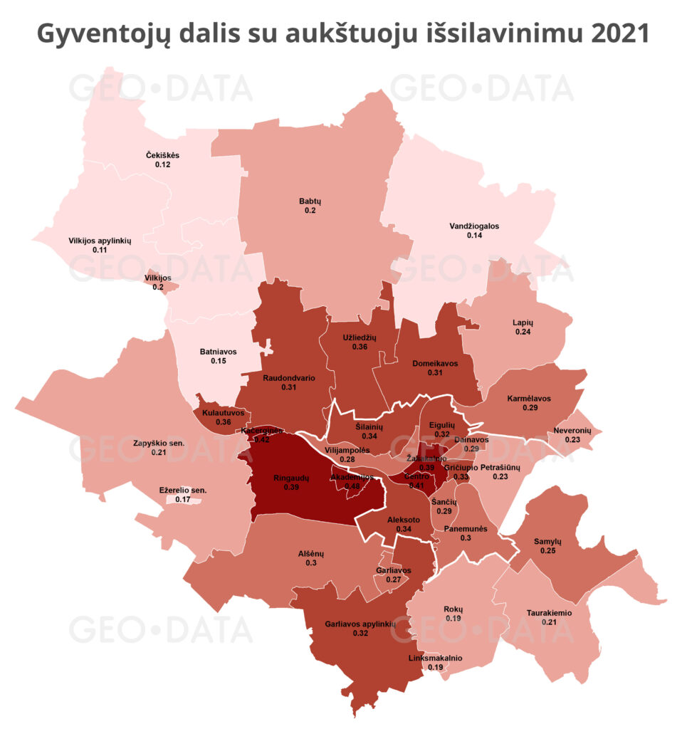 Kur Kaune gyvena daugiausiai žmonių su aukštuoju išsilavinimu